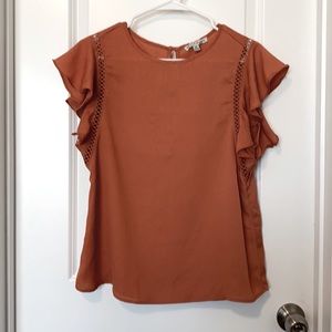 Haute Monde Rust Orange Colored Flowy Cap Sleeve Blouse